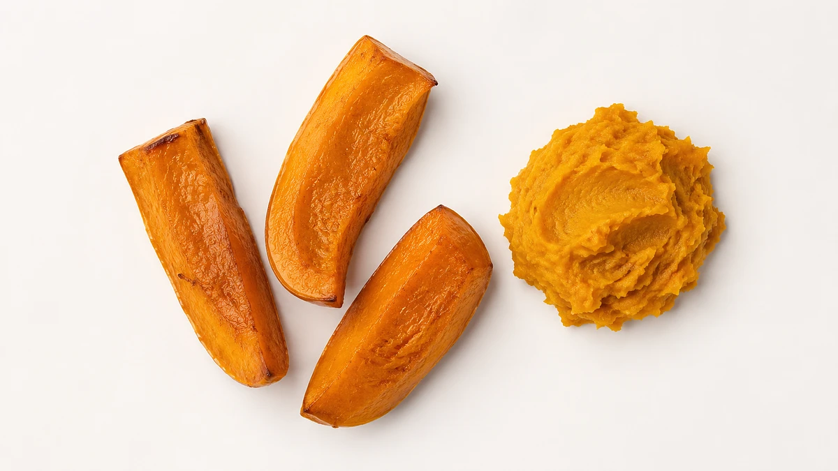 Squash for babies (6 months old): Large soft wedge or smooth mash